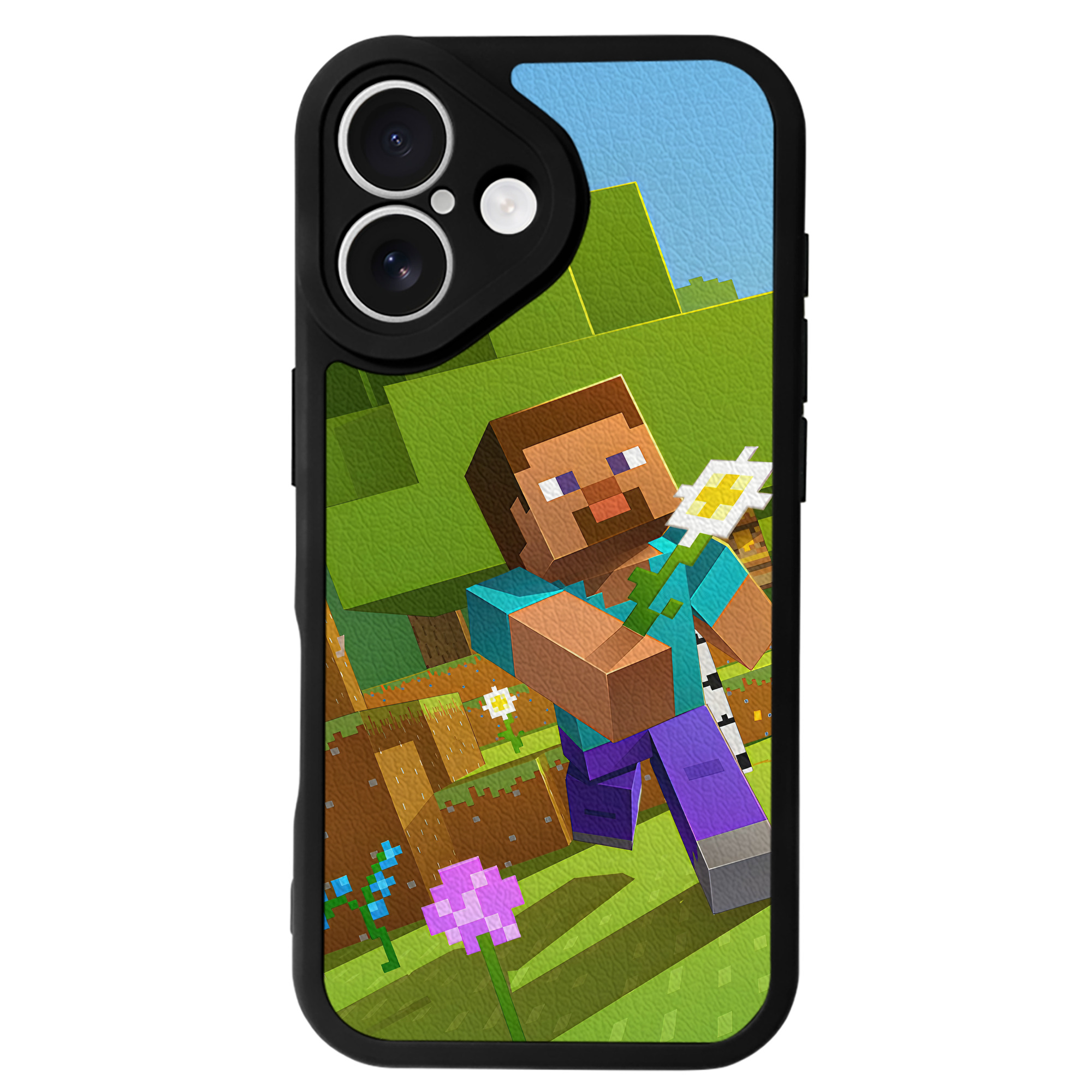 （画像用） マインクラフト ブロックの世界 Minecraft MC Block world 【iPhone 16シリーズ対応】シリコンスマホケース（レザー調） 材質：シリコン